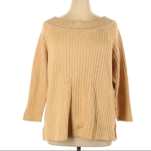 Venezia Plus 1x ribbed knit pullover Gold Sweater women’s top - Picture 1 of 4
